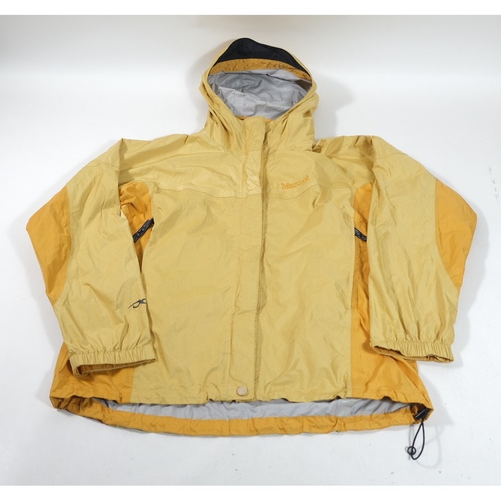 Marmot Rain Jacket Womens L Yellow PreCip Hooded Lightweight Outdoor Hiking Coat